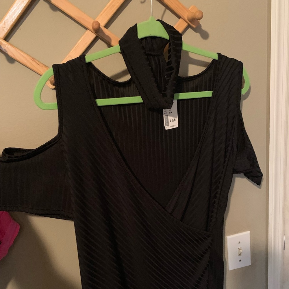 Black open shoulder with choker style top